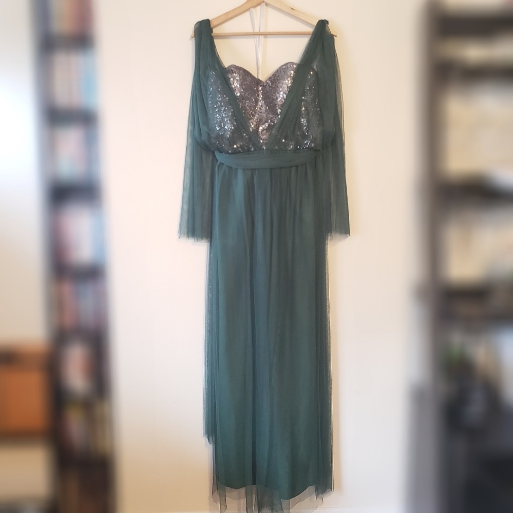 Hunter Green & Charcoal Sequins Convertible Dress